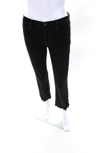 J Brand Womens Cotton Denim Mid-Rise Distressed Hem Flared Jeans Black Size 26