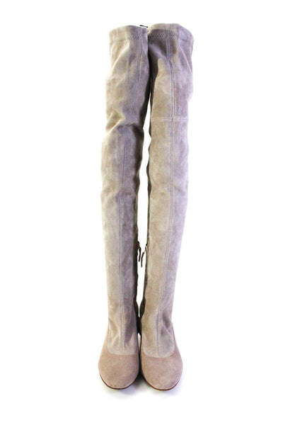 Sophia Webster Womens Taupe Suede Embellished Block Heels Over Knee Boots Size 9