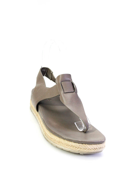 Vince Womens Leather Espadrille Platform Open Toe T-Strap Sandals Gray Size 6M