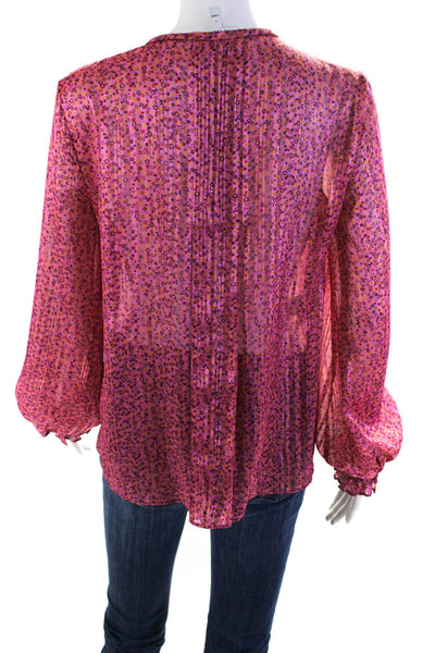 Derek Lam 10 Crosby Womens Metallic Floral Print Long Sleeve Blouse Pink Size 2