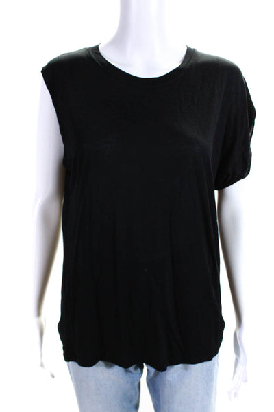 IRO Womens Jersey Knit One Sleeve Crew Neck T-Shirt Tee Top Black Size L