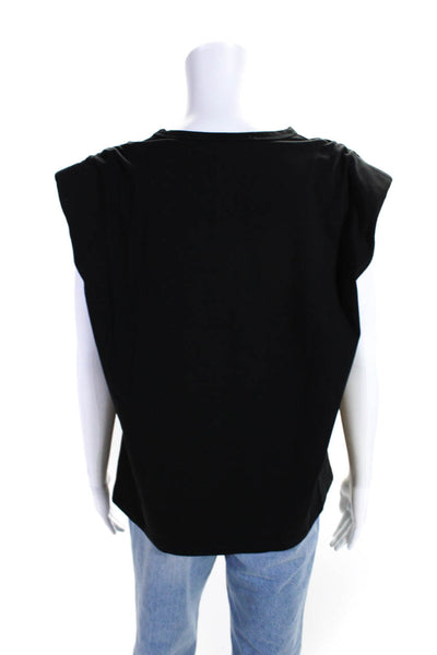 Veronica Beard Womens Jersey Shoulder Pad Sleeveless Tee T-Shirt Black Size L