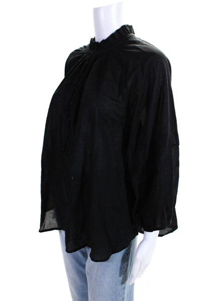 A Piece Apart Womens V-Neck Hook Closure Long Sleeve Blouse Top Black Size 8