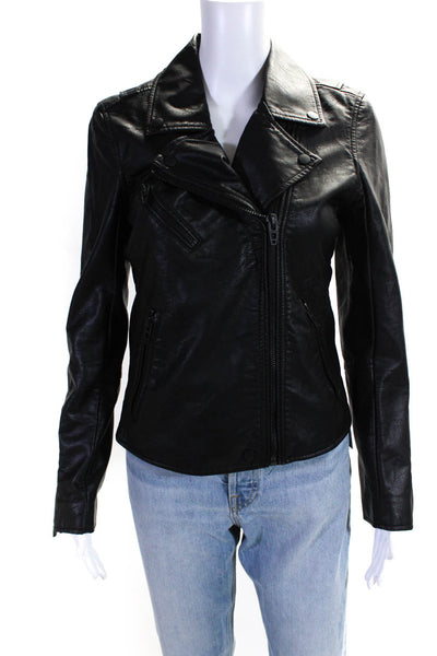 Blank NYC Womens Faux Leather Asymmetrical Zip Jacket Black Size Small