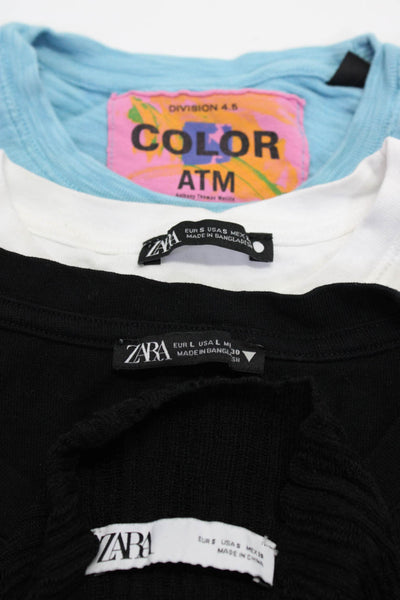 Zara ATM Womens Short Sleeve Sheer Striped Mock Neck Top Black Size S L XS Lot 3