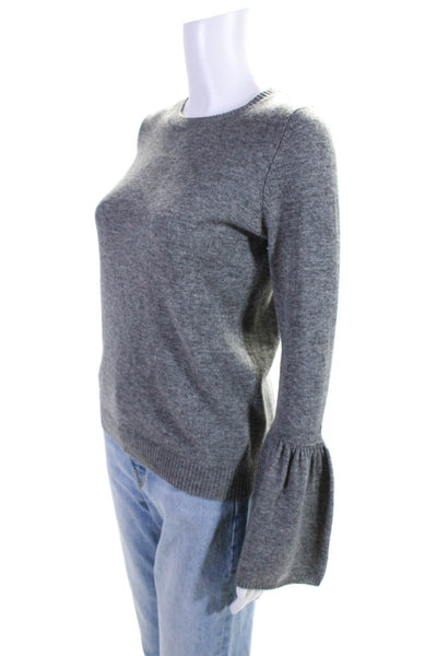 Autumn Cashmere Womens Cashmere Round Neck Flounce Sleeve Sweater Gray Size XS