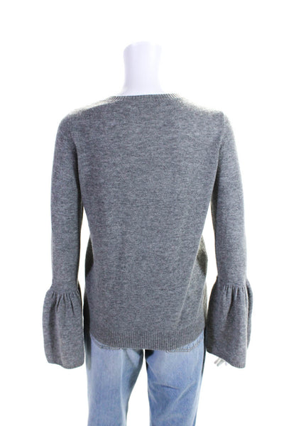 Autumn Cashmere Womens Cashmere Round Neck Flounce Sleeve Sweater Gray Size XS