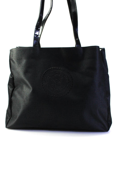 Falchi Sport Womens Snap Top Medium Canvas Logo Tote Handbag Black