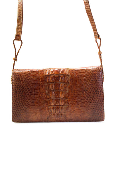 Designer Womens Single Strap Alligator Skin Small Shoulder Handbag Brown
