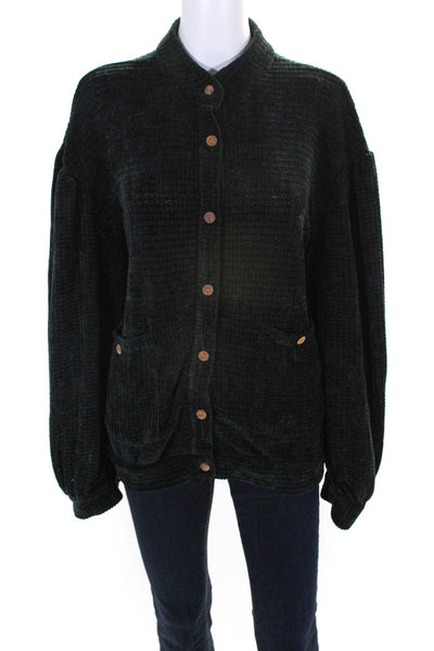 Vita Grace Womens Chenille Button Up Long Sleeve Blouse Top Black Size L