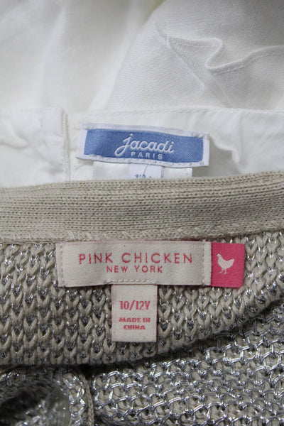 Pink Chicken Jacadi Girls Metallic Tassel Trim Blouse Size 10/12 12, Lot 2