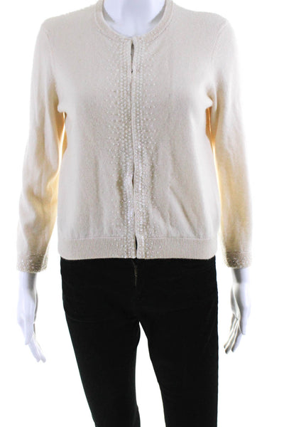 Vince Womens Sequined Long Sleeves Cardigan Sweater White Size Large