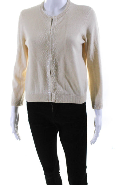 Vince Womens Sequined Long Sleeves Cardigan Sweater White Size Large