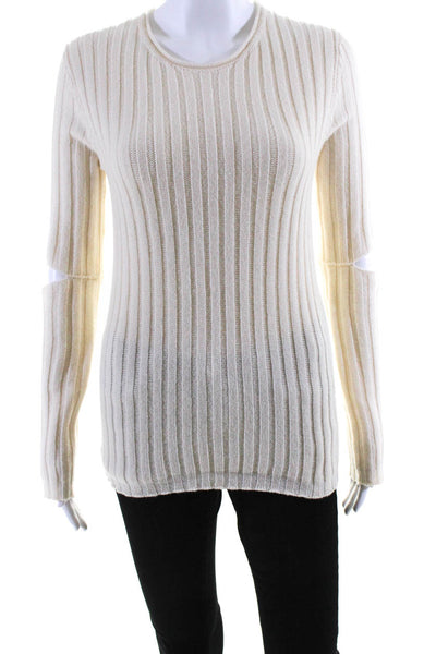 Helmut Lang Womens Ribbed Crew Neck Sweater White Wool Size Extra Small