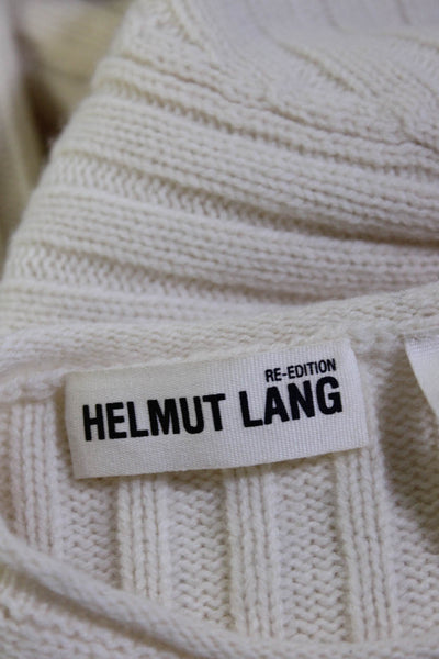 Helmut Lang Womens Ribbed Crew Neck Sweater White Wool Size Extra Small