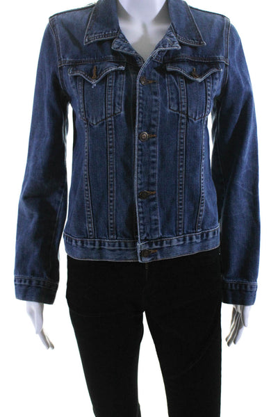 Earl Jean Womens Cotton Medium Wash Buttoned Collared Denim Jacket Blue Size M