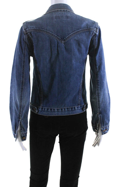 Earl Jean Womens Cotton Medium Wash Buttoned Collared Denim Jacket Blue Size M