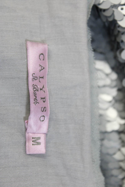 Calypso Saint Barth Womens Short Sleeve Open Front Sequin Jacket Gray Medium