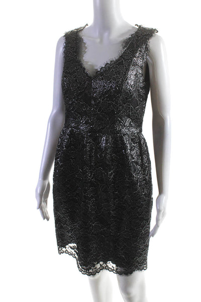 Shoshanna Womens Lace V Neck Sleeveless Sheath Dress Black Silver Size 6