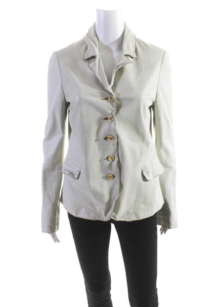 Nigel Preston & Knight Womens Long Sleeves Button Up Leather Jacket Beige Size M