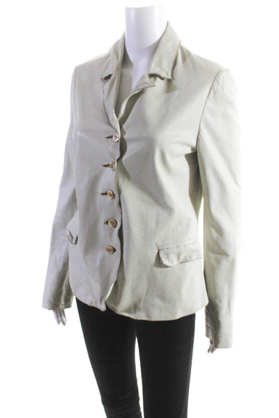 Nigel Preston & Knight Womens Long Sleeves Button Up Leather Jacket Beige Size M