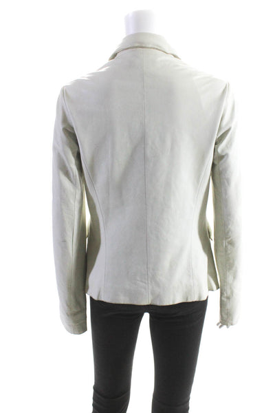 Nigel Preston & Knight Womens Long Sleeves Button Up Leather Jacket Beige Size M