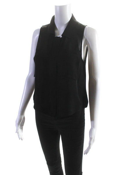 Theory Womens Half Zip Collared Sleeveless Top Blouse Black Silk Size Small