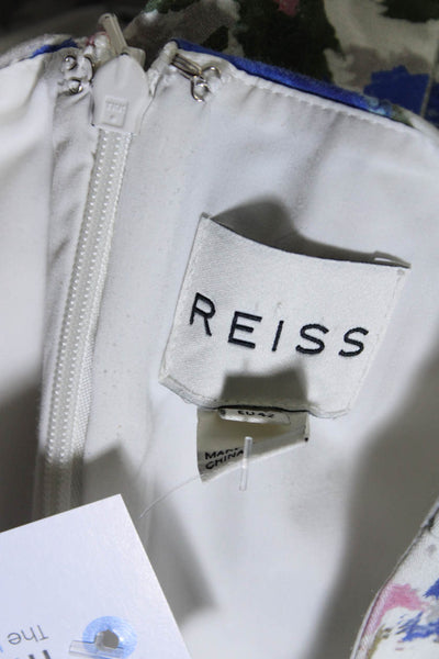Reiss Women's Cotton Abstract Print V-Neck A-line Dress White Size 10