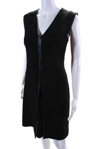 Gerard Darel Women's V-Neck Faux Leather Trim Sheath Dress Black Size 42