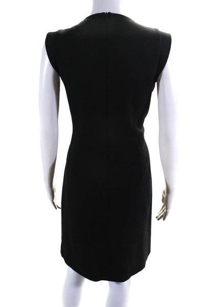 Gerard Darel Women's V-Neck Faux Leather Trim Sheath Dress Black Size 42