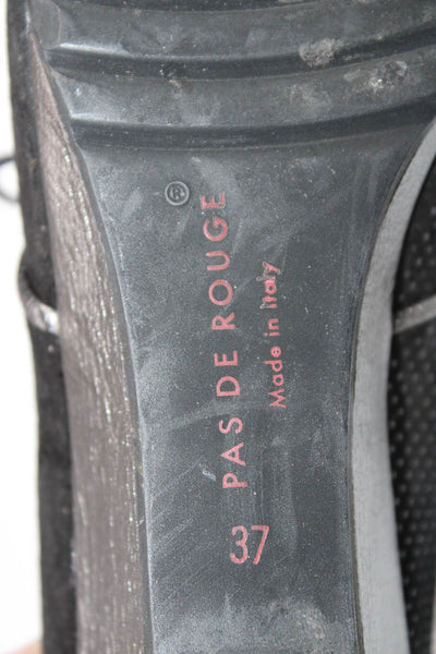 Pas De Rouge Womens Metallic Suede Lace Up Open Toe Wedges Black Size 37 7