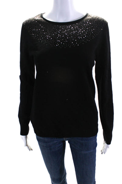 Calvin Klein Women's Long Sleeves Embellish Pullover Sweater Black Size S