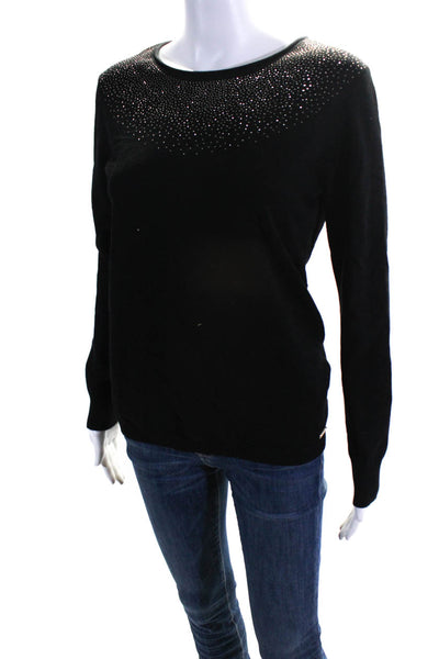 Calvin Klein Women's Long Sleeves Embellish Pullover Sweater Black Size S