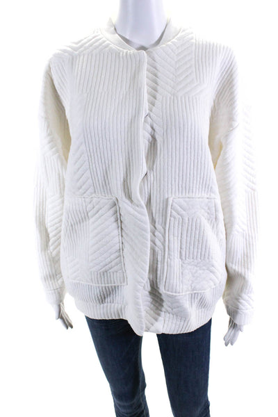 Zara Womens Solid White Quilted High Neck Long Sleeve Bomber Jacket Size XS