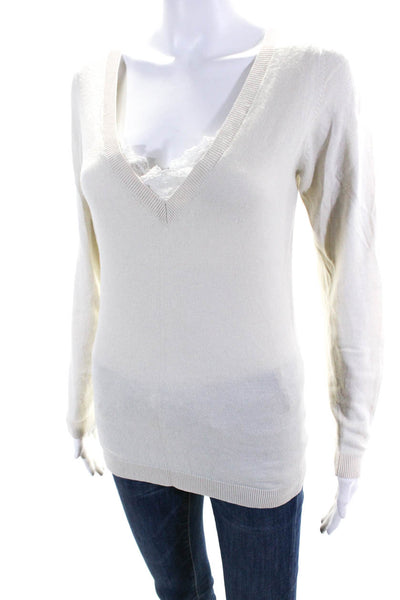 Comptoir Des Cotonniers Womens Biege Silk V-Neck Long Sleeve Sweater Top Size M