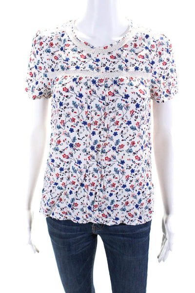 Comptoir Des Cotonniers Womens White Floral Short Sleeve Blouse Top Size S