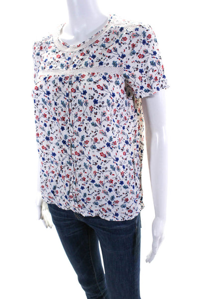 Comptoir Des Cotonniers Womens White Floral Short Sleeve Blouse Top Size S