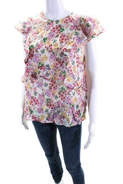 Maison Stella & Suzie Womens Pink Floral Ruffle Sleeveless Blouse Top Size 36