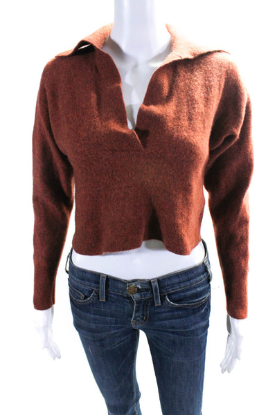 Remain Womens Wool Knit Long Sleeve Collared Cropped Sweater Copper Red Size 6