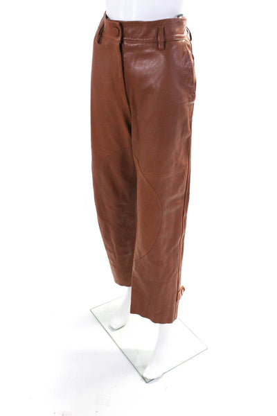 Petar Petrov Womens Brown High Rise Straight Leg Leather Pants Size 30