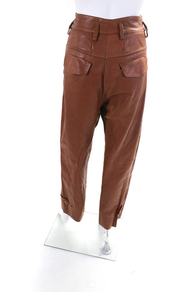 Petar Petrov Womens Brown High Rise Straight Leg Leather Pants Size 30