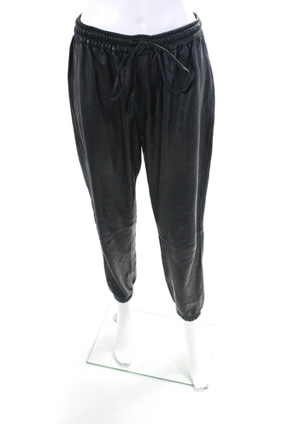 DEA Womens Black Leather Drawstring High Rise Cuff Ankle Jogger Pants Size 10