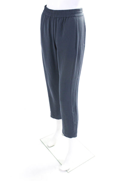 Theory Womens Crepe Elastic Waist High Rise Straight Pants Trousers Gray Size P