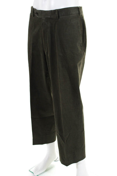 Rivera Red Mens Cotton Flat Front Buttoned Straight Leg Pants Green Size EUR38