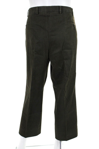 Rivera Red Mens Cotton Flat Front Buttoned Straight Leg Pants Green Size EUR38