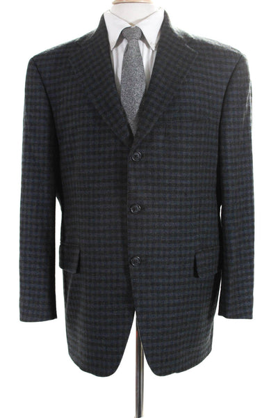 Arnold Brant Mens Cashmere Check Print Button Long Sleeve Blazer Gray Size EUR42