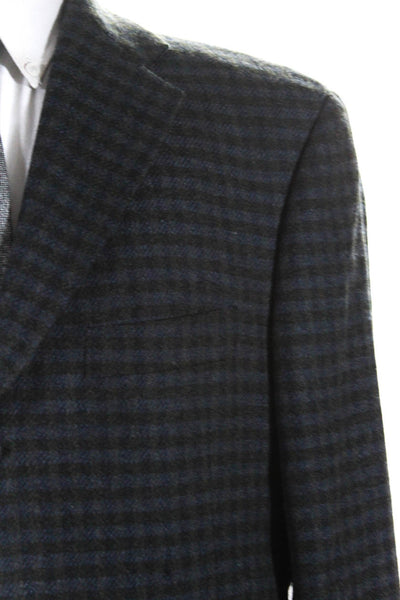 Arnold Brant Mens Cashmere Check Print Button Long Sleeve Blazer Gray Size EUR42