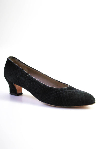 Salvatore Ferragamo Womens Stripe Print Round Toe Block Heels Pumps Black Size 9