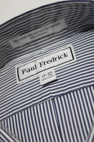 Paul Frederick Mens Striped Button Down Collar Dress Shirts Blue Size 17 32 Lot