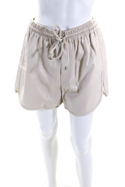 A.L.C. Womens Faux Leather Drawstring Waist Shorts Beige Size Medium